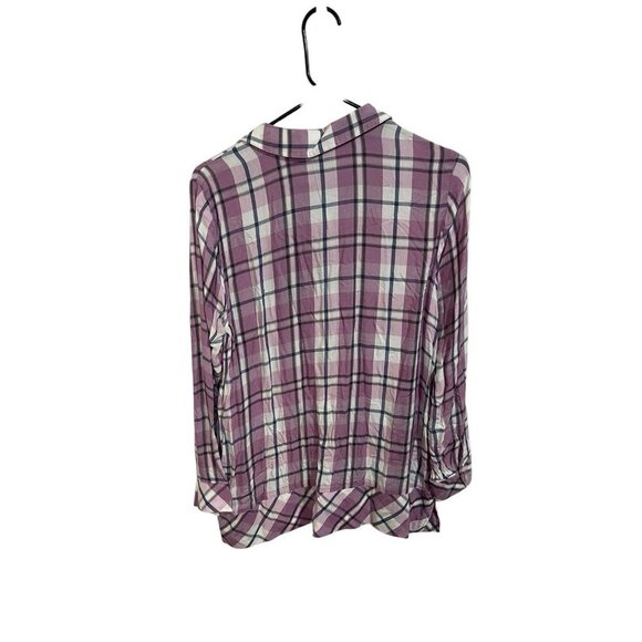 J. Jill Women's MP Purple Plaid Top Tunic Shirt Button Front Long Sleeve Light - Picture 4 of 4